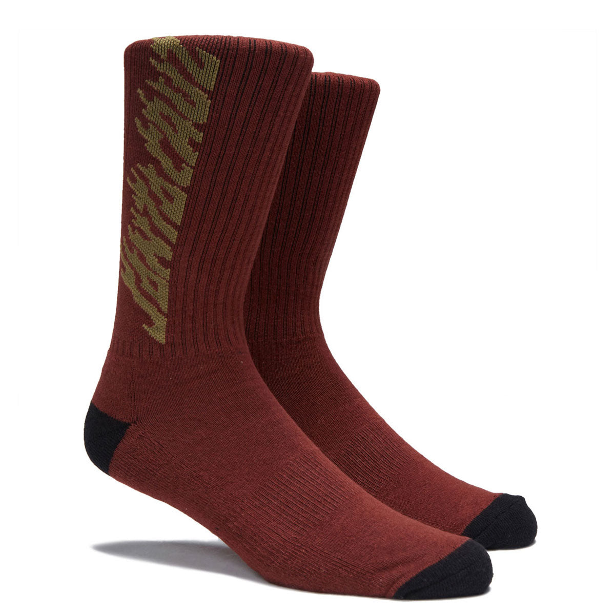 Santa Cruz Solid Flame Strip Crew Socks - Maroon image 2