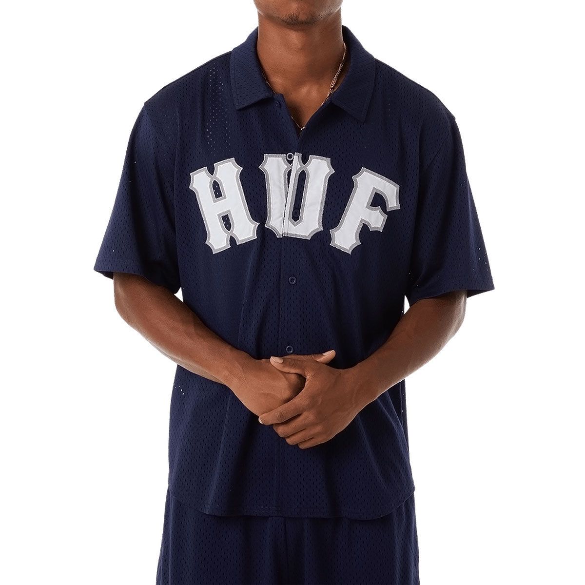 HUF Arch Mesh Button Up Shirt - Navy image 1