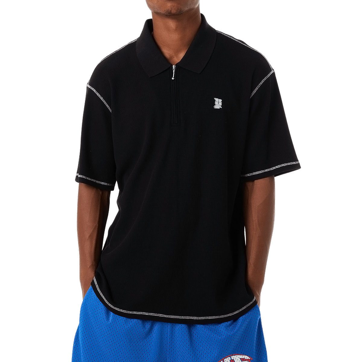 HUF Waffle Knit Contrast Polo Shirt - Black image 1