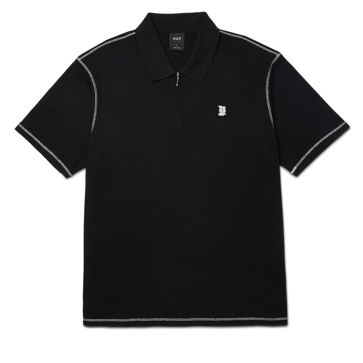 HUF Waffle Knit Contrast Polo Shirt - Black image 2