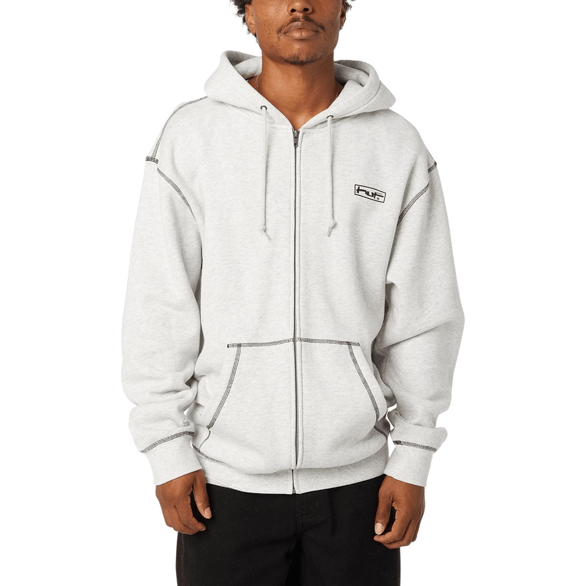HUF Stretch Zip Up Hoodie - Ash image 3