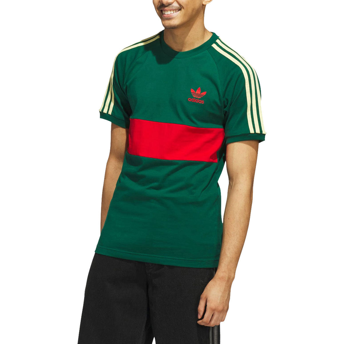 Adidas 3s Panel T-Shirt - Core Green/Better Scarlet image 1