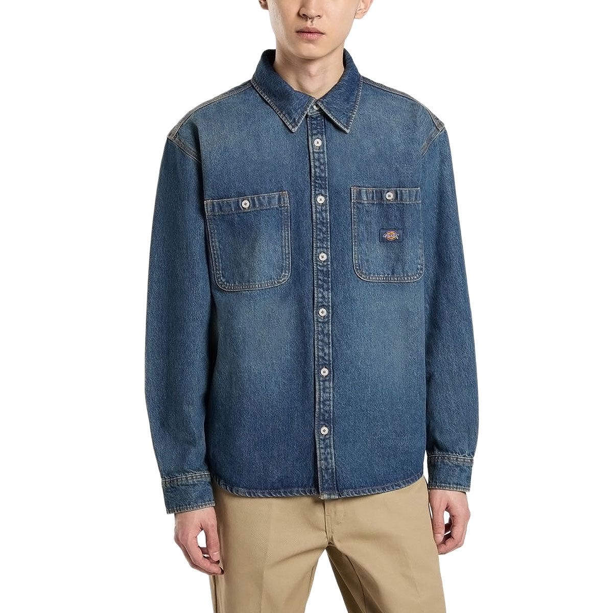Dickies Mechanic Denim Long Sleeve Shirt - Khaki Tinited Blue image 1