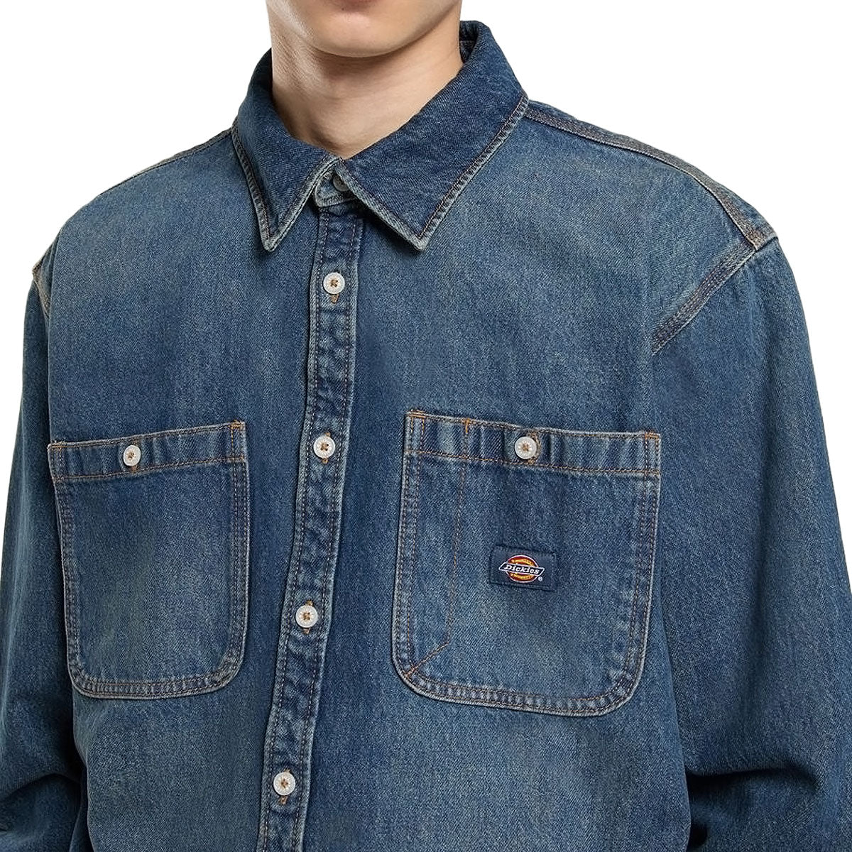 Dickies Mechanic Denim Long Sleeve Shirt - Khaki Tinited Blue image 3