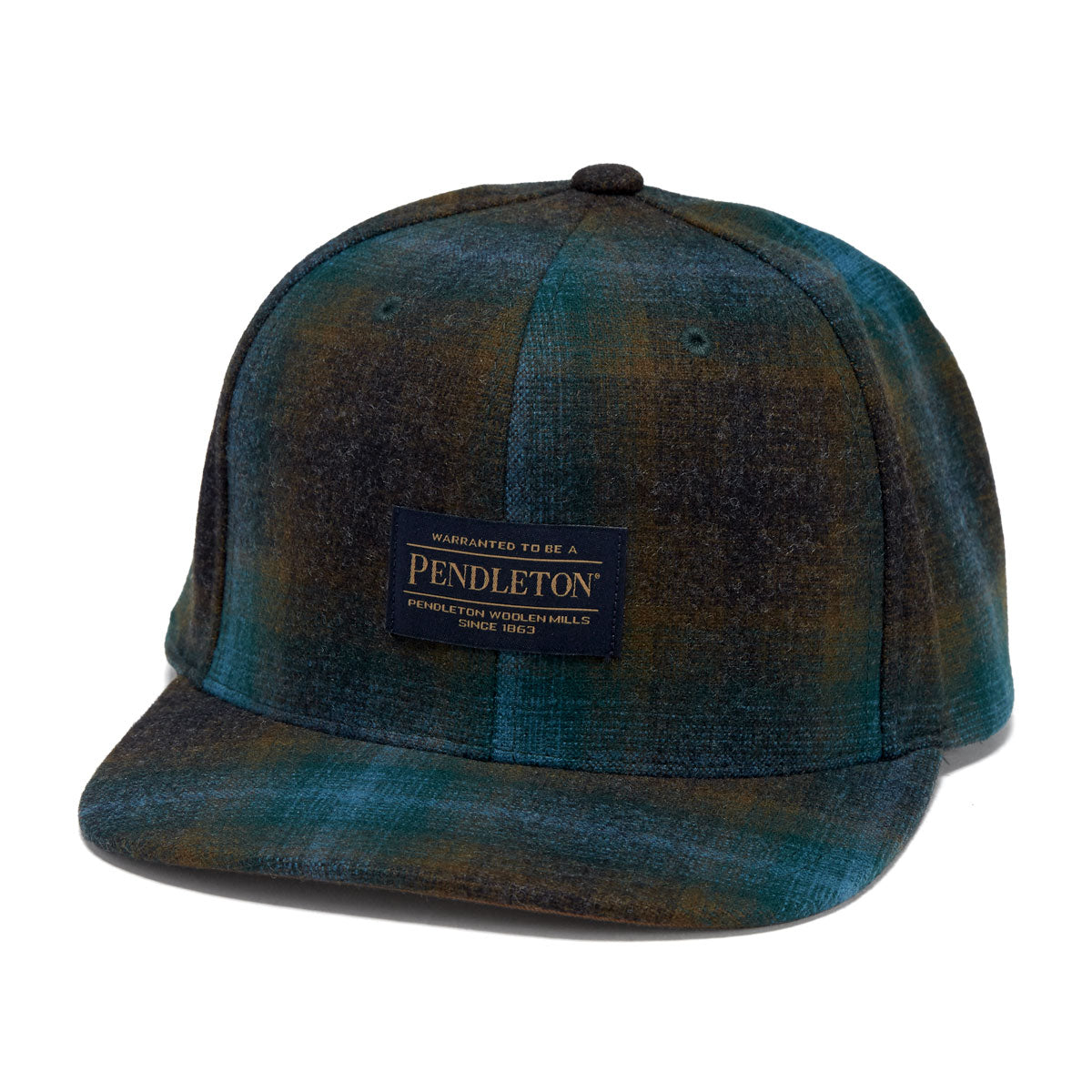 Pendleton Plaid Flat Brim Hat - Teal/Charcoal Ombre image 1