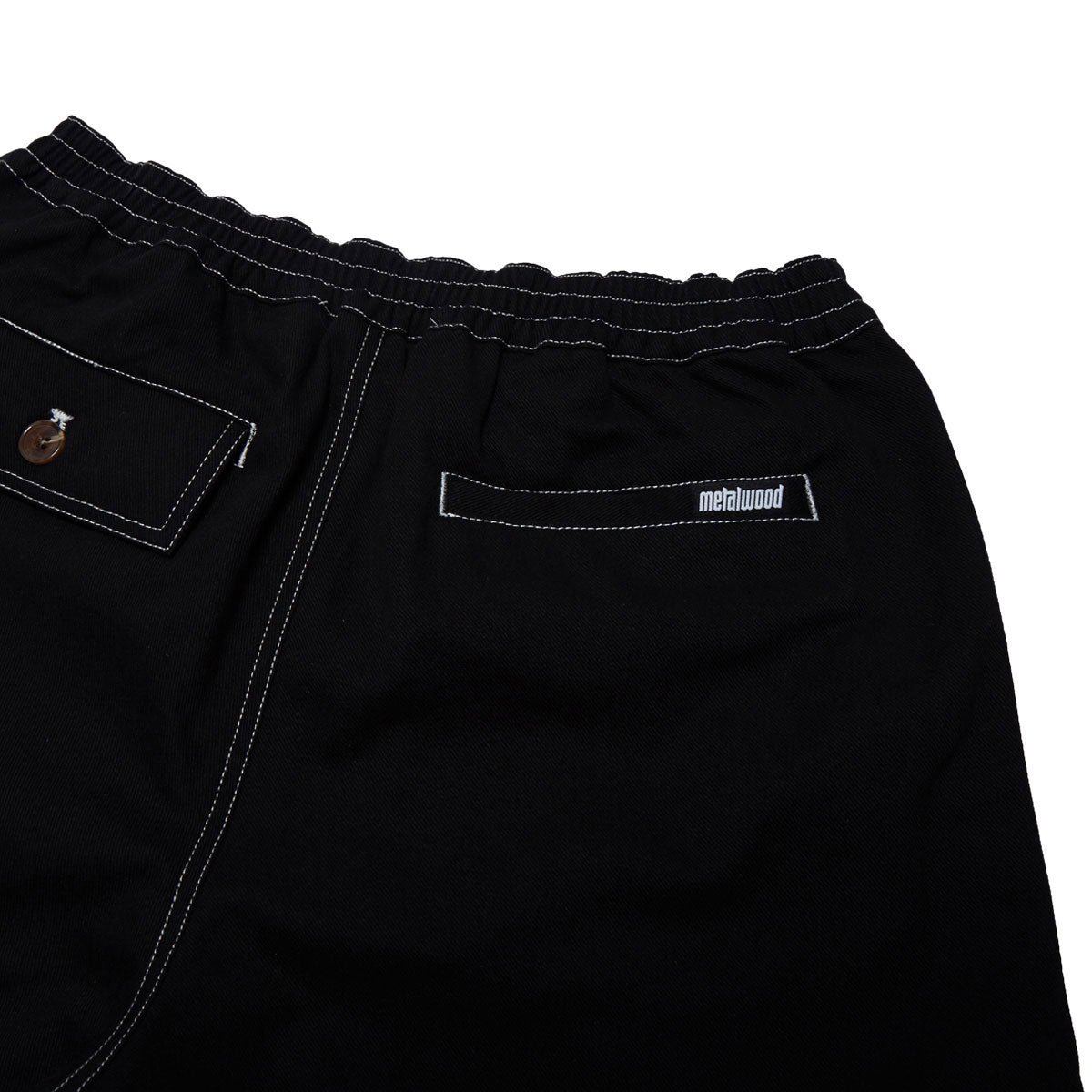 Metalwood Contrast Stitch Elastic Waist Shorts - Black image 4