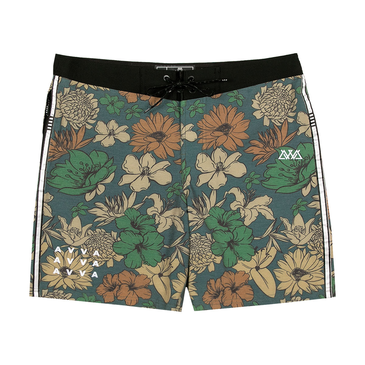 AVVA Sketch Hibiscus 19 Boardshorts - Olive image 1