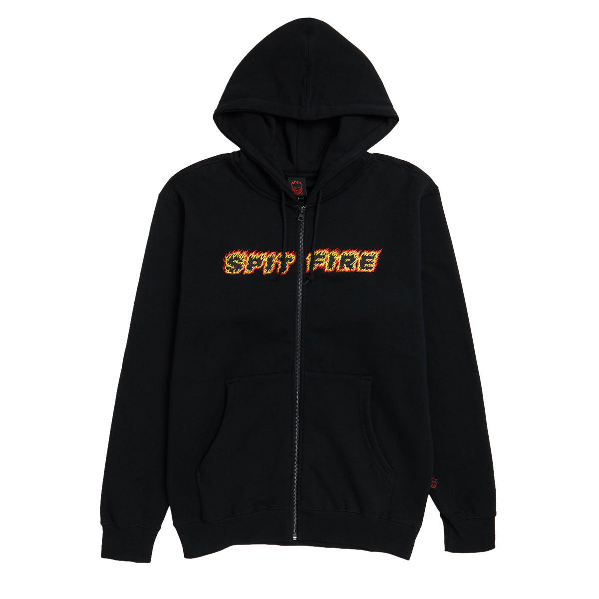 Spitfire Flames Script Zip Up Hoodie - Black image 1