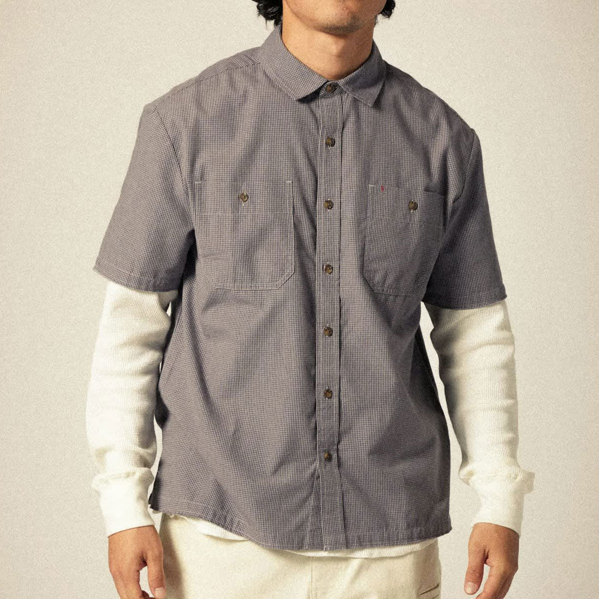 Brixton Cru Micro Plaid Shirt - Washed Navy Micro Plaid image 2