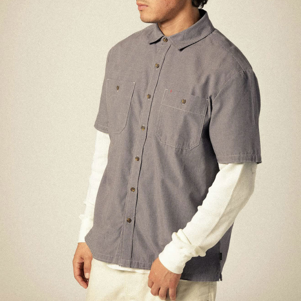 Brixton Cru Micro Plaid Shirt - Washed Navy Micro Plaid image 3