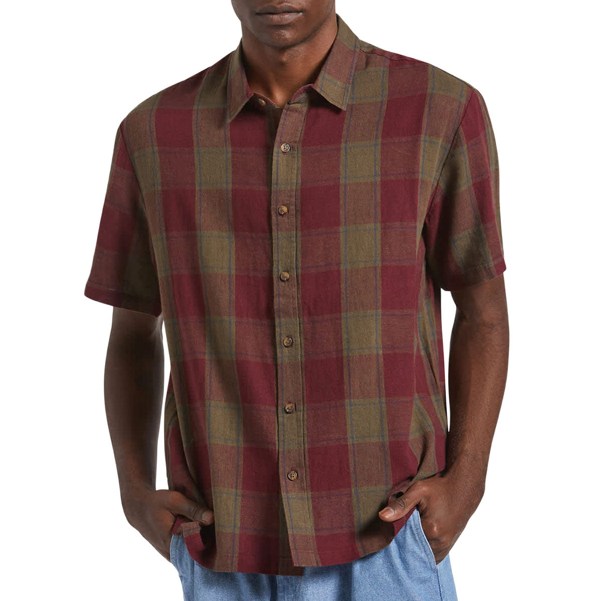 Brixton Cru Linen Blend Shirt - Olive Surplus/Port image 1