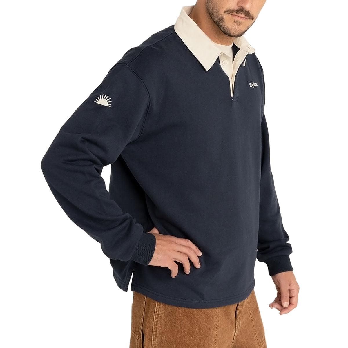 Rhythm Vintage Rugby Long Sleeve Polo Shirt - Indigo image 2