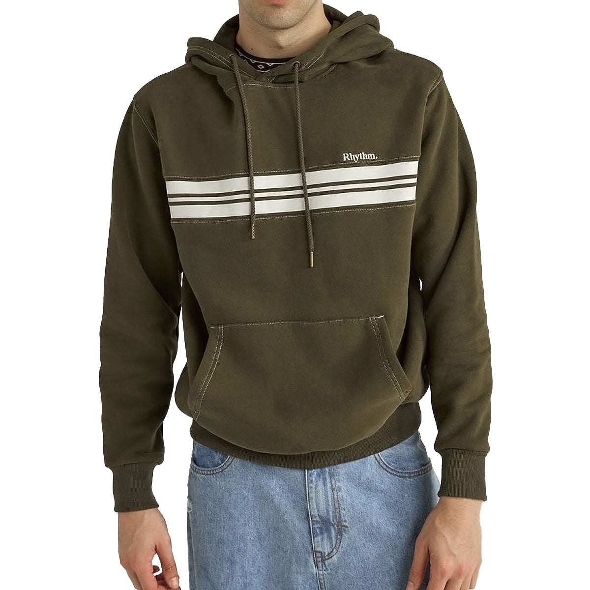 Rhythm Panel Fleece Hoodie - Military Olive image 1