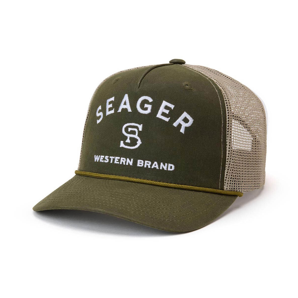 Seager Branded Trucker Snapback Hat - Green Waxed Canvas image 1
