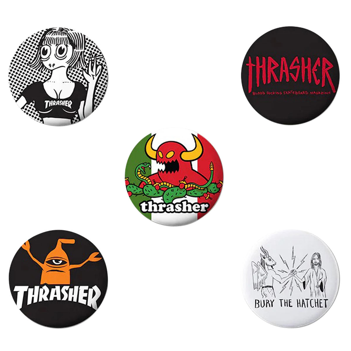 Thrasher x Toy Machine 5 Pack Of Buttons image 1