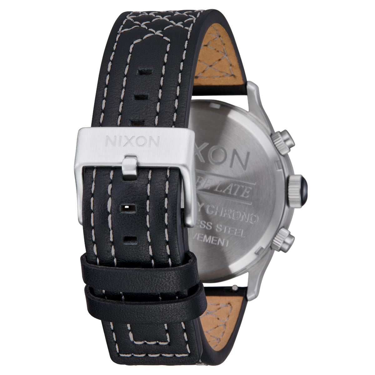 Nixon Sentry Chrono Leather Watch - Chrome/Cloud Sunray/Black image 4