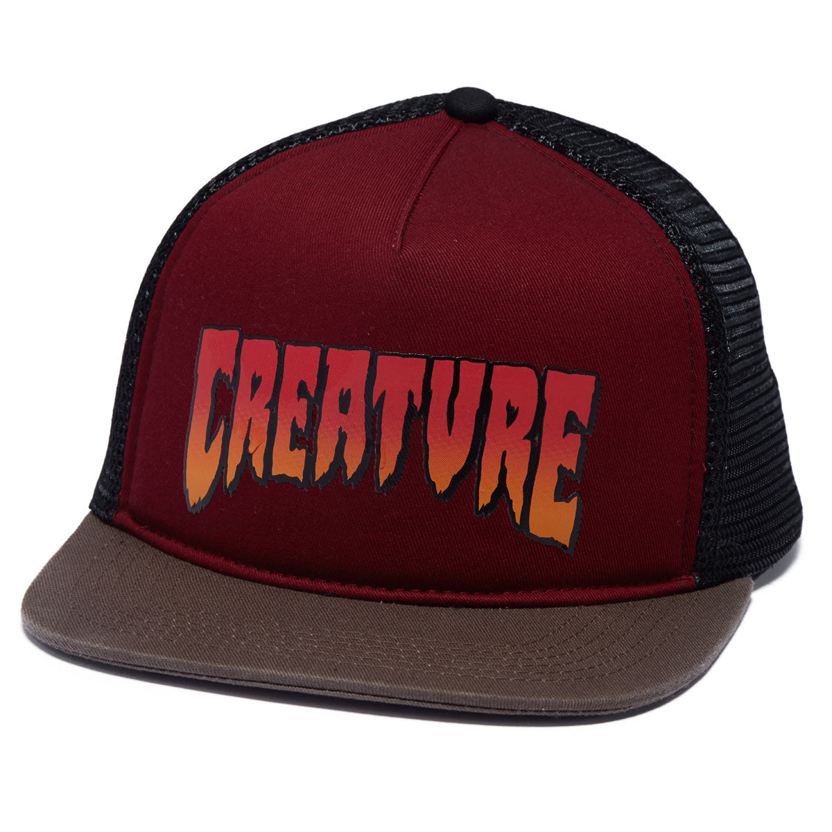 Creature Logo Mesh Trucker Hat - Burgundy/Grey image 1