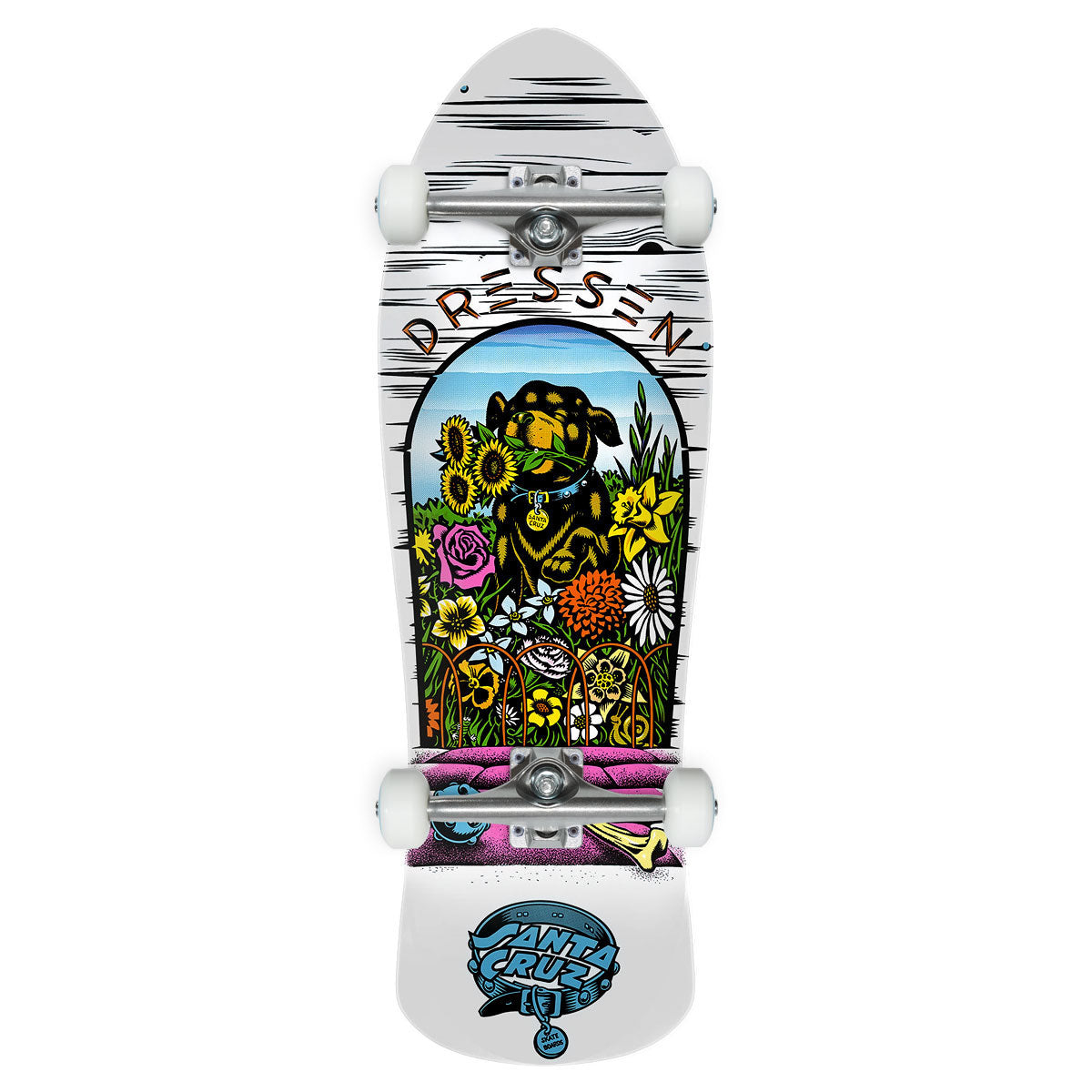 Santa Cruz Dressen Pup Reissue Skateboard Complete - White - 9.50