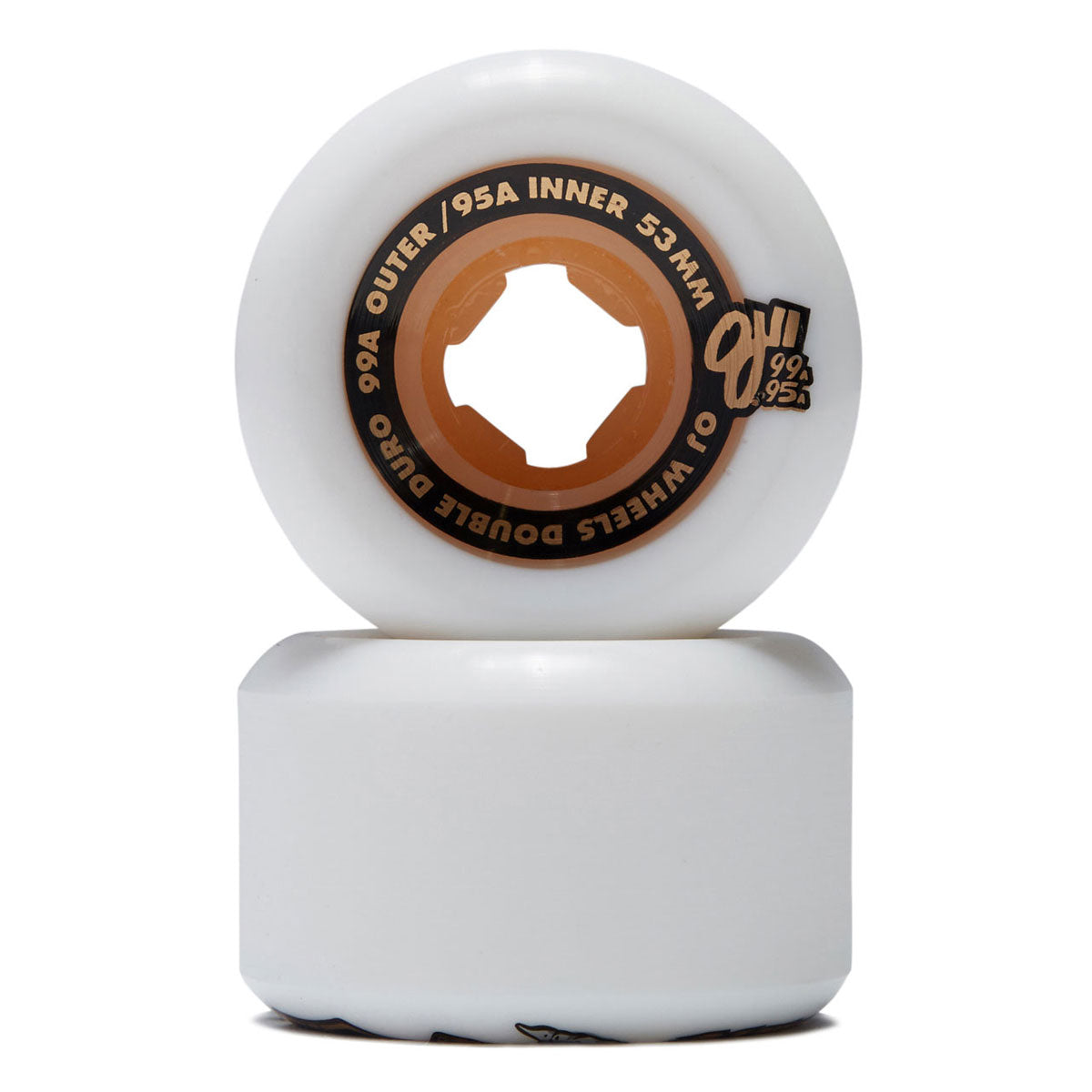 OJ Double Duro Hardline 99a/95a Skateboard Wheels - White - 53mm image 2