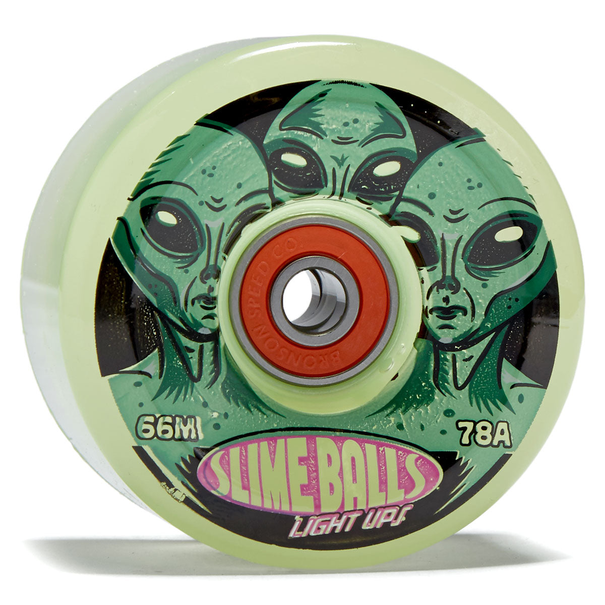 Slime Balls Friends of Planet 9 Light Ups OG Slime 78a Skateboard Wheels - Glow In The Dark - 66mm image 1