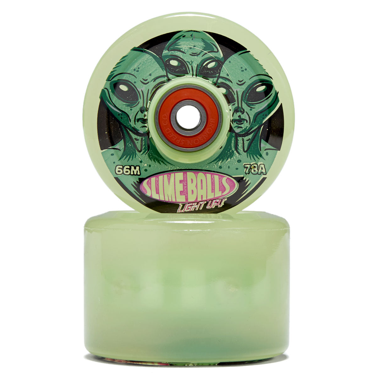Slime Balls Friends of Planet 9 Light Ups OG Slime 78a Skateboard Wheels - Glow In The Dark - 66mm image 2