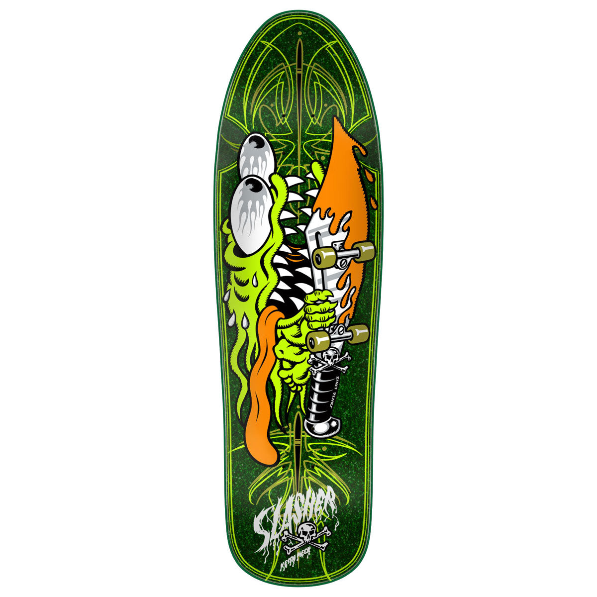 Santa Cruz Meek Pinstripe Slasher Green Pro Skateboard Deck - 9.23