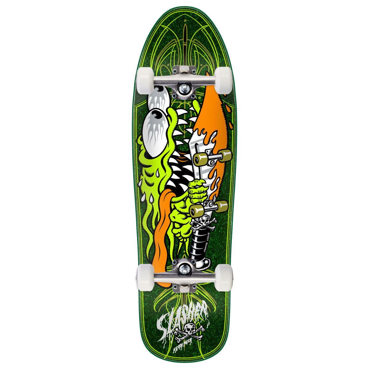 Santa Cruz Meek Pinstripe Slasher Green Pro Skateboard Complete - 9.23