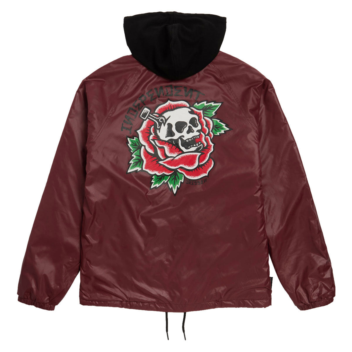 Independent Dressen Skull Rose Hooded Windbreaker Jacket - Burgundy image 2