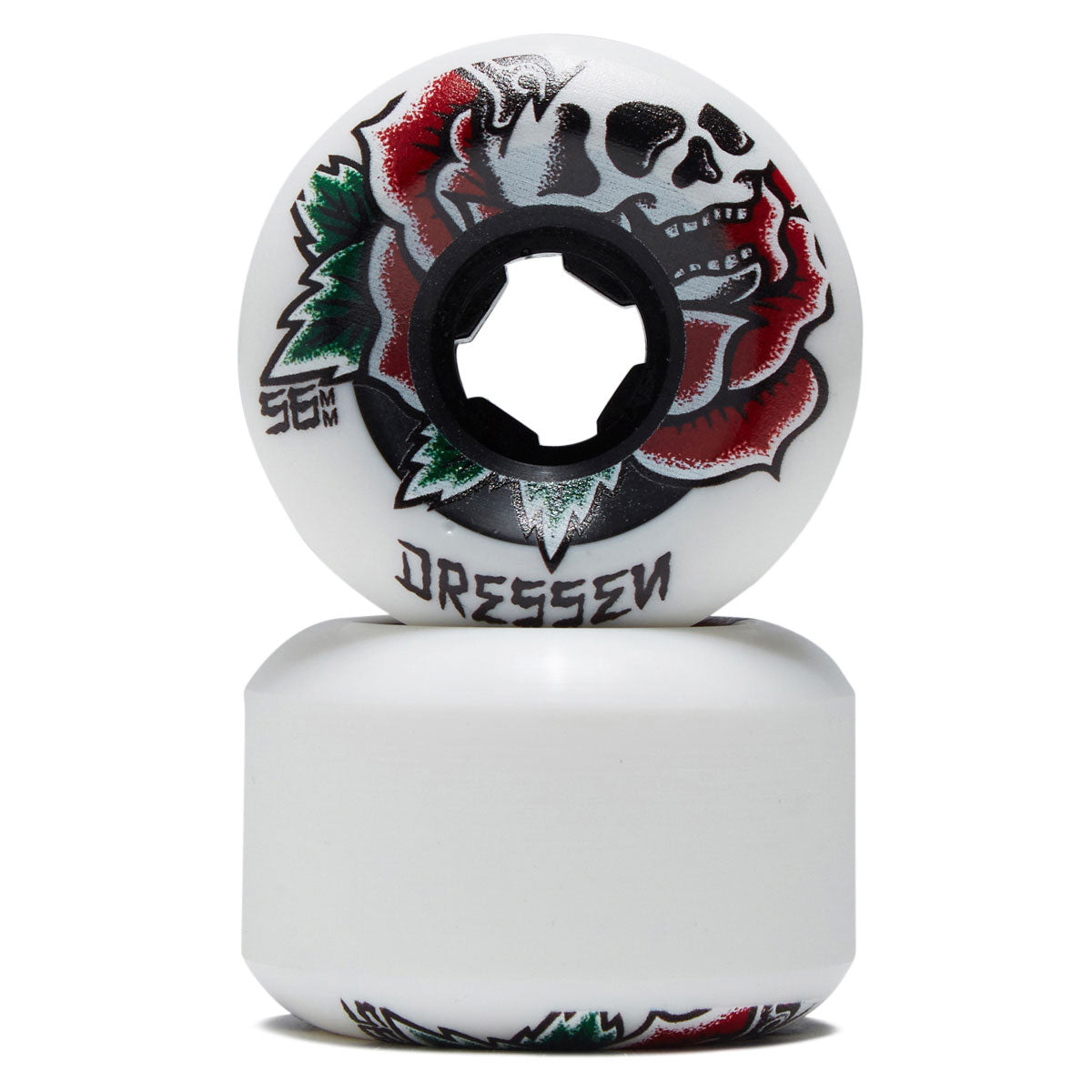 OJ Eric Dressen Rose Skull Double Duro Chubbies 99a/95a Skateboard Wheels - White/Black - 56mm image 2