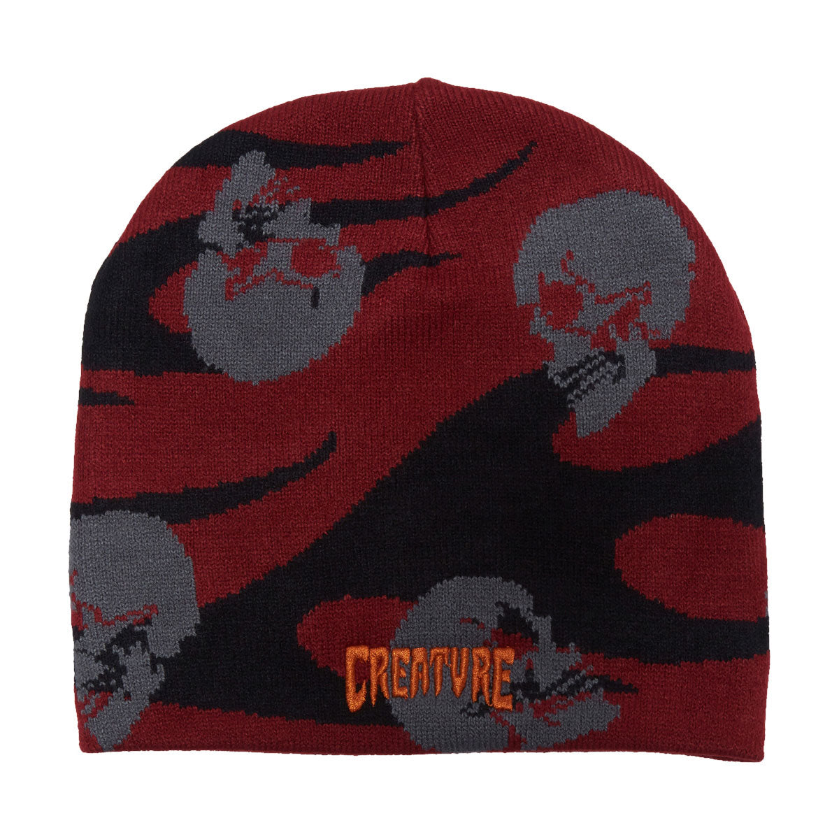 Creature Spiral Skull Skully Beanie - Maroon/Black image 1