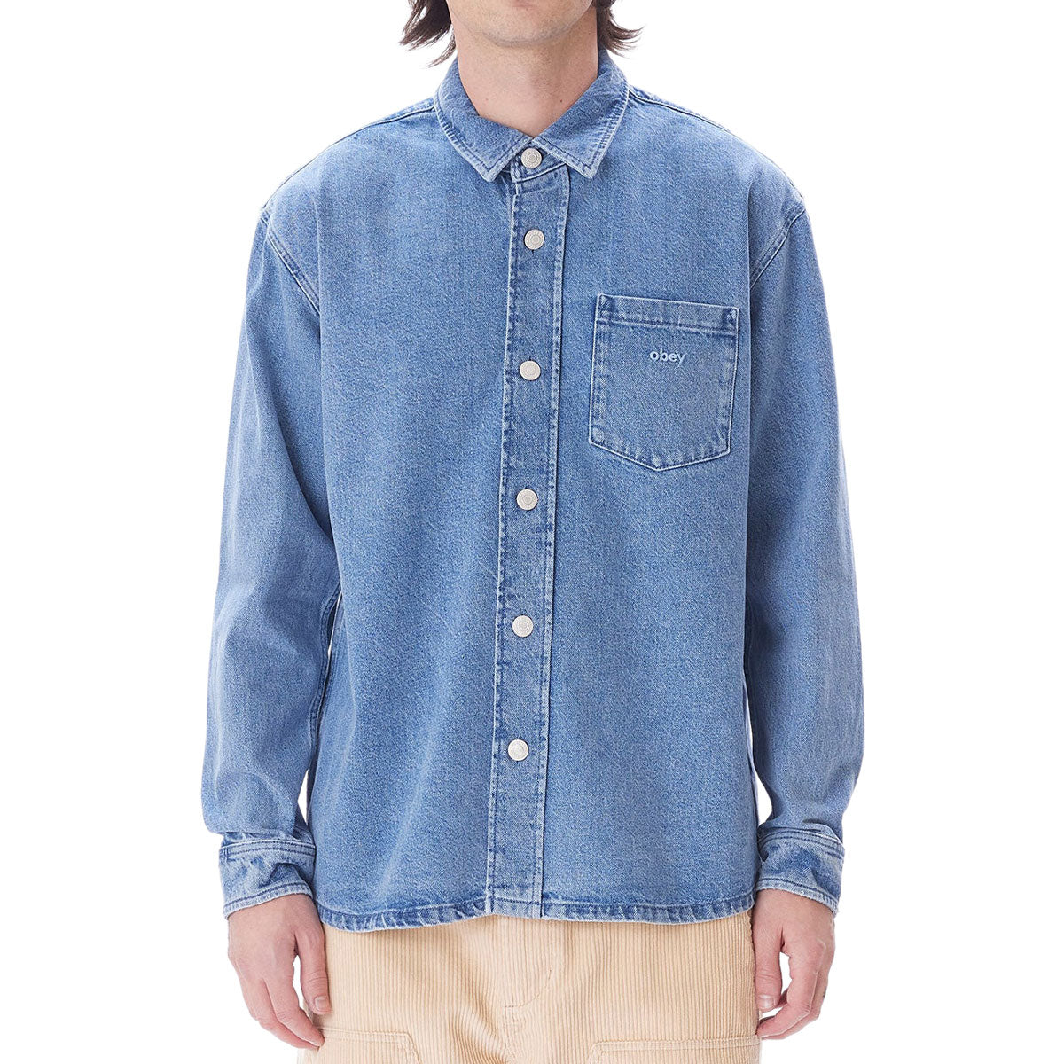 Obey Magnolia Long Sleeve Shirt - Light Indigo image 1