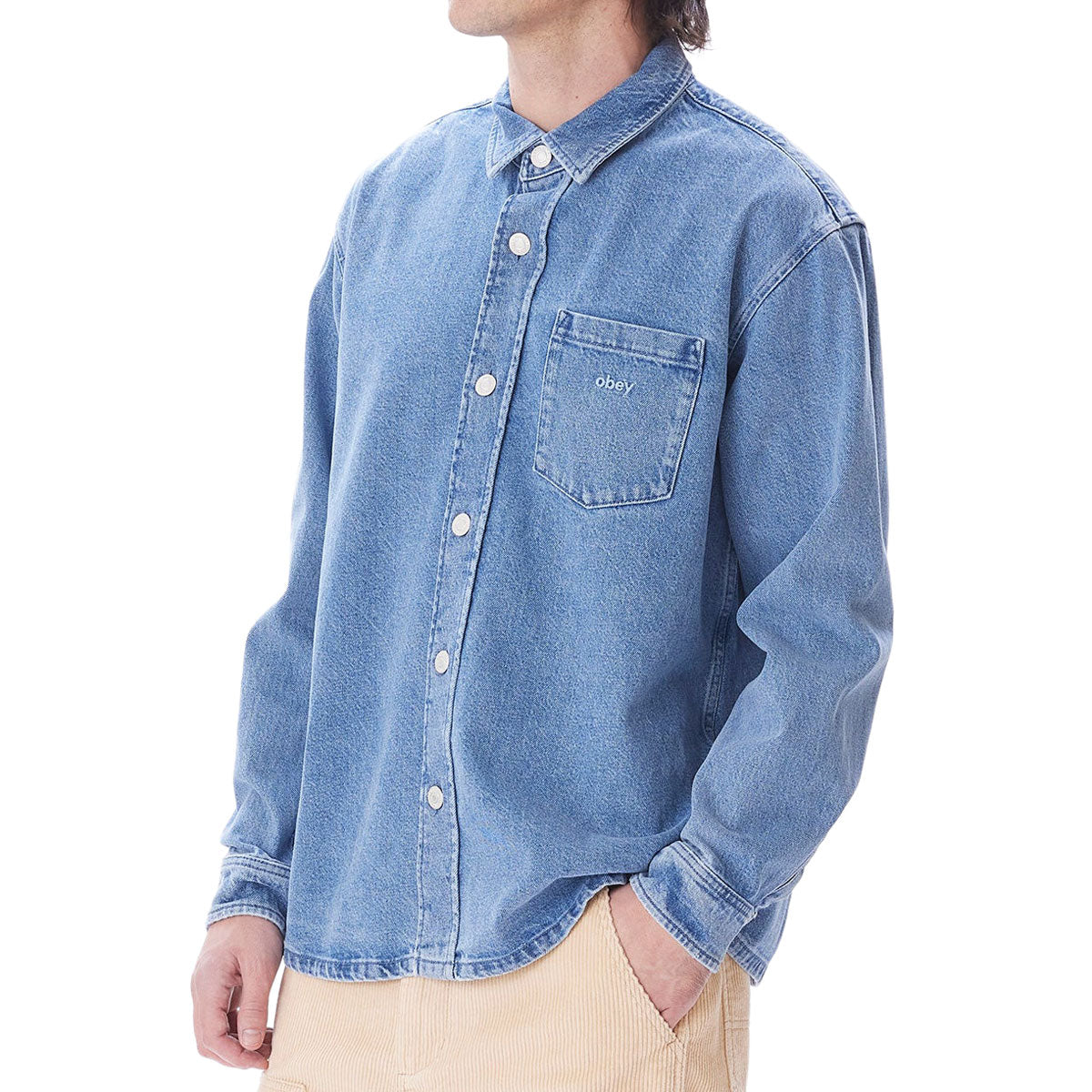 Obey Magnolia Long Sleeve Shirt - Light Indigo image 3