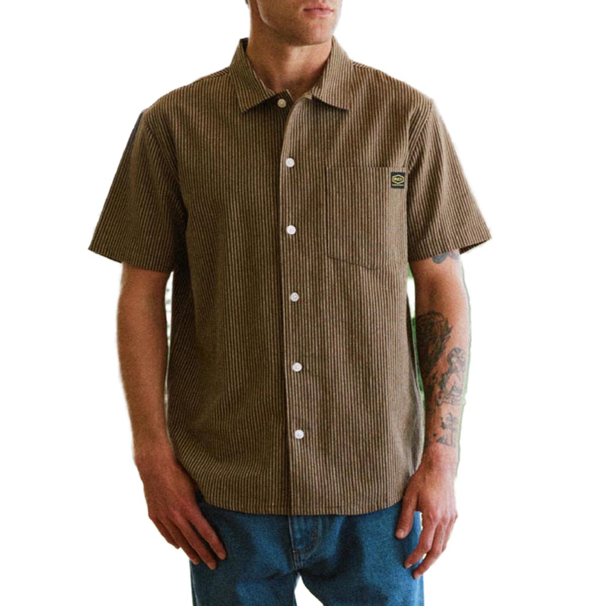 RVCA Dayshift Stripe II Shirt - Bombay Brown image 5