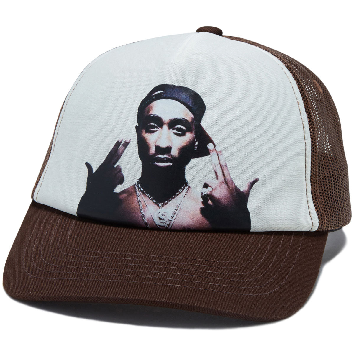 Primitive x Tupac Stay Up Trucker Hat - Brown image 1