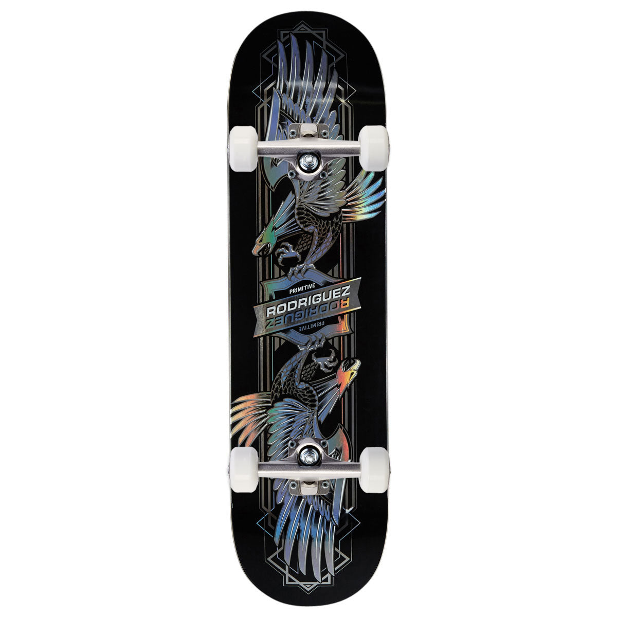 Primitive Rodriguez Eagle Twin Nose Skateboard Complete - Holo Black - 8.25