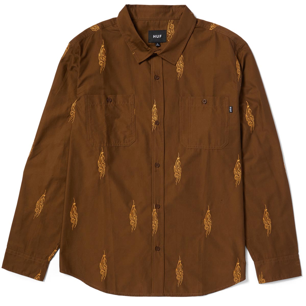 HUF Larkin Embroidered Long Sleeve Work Shirt - Bison image 1