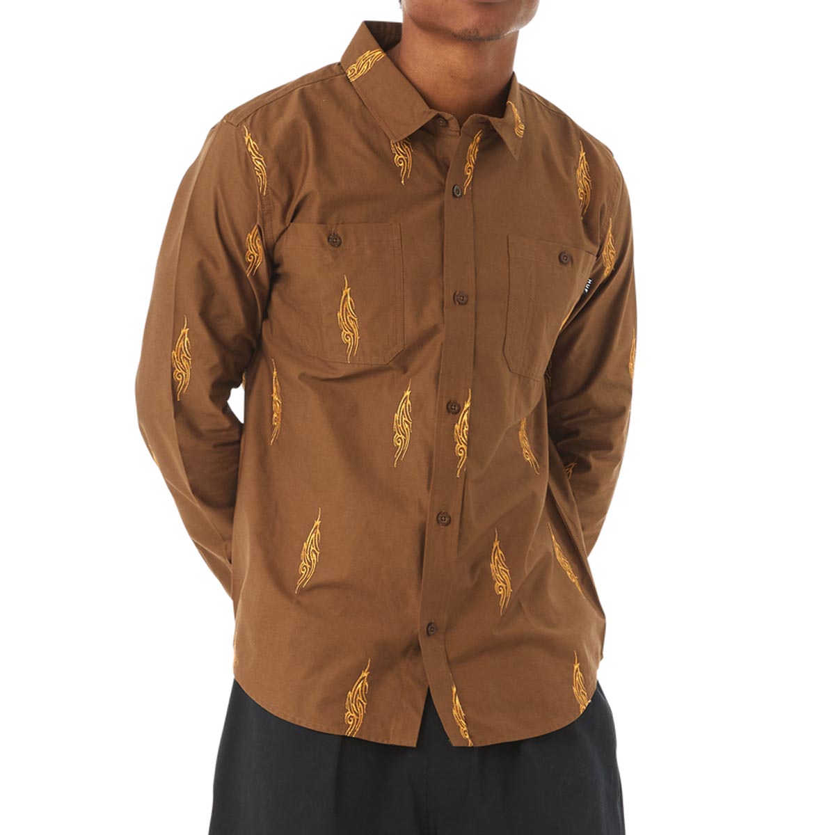 HUF Larkin Embroidered Long Sleeve Work Shirt - Bison image 4