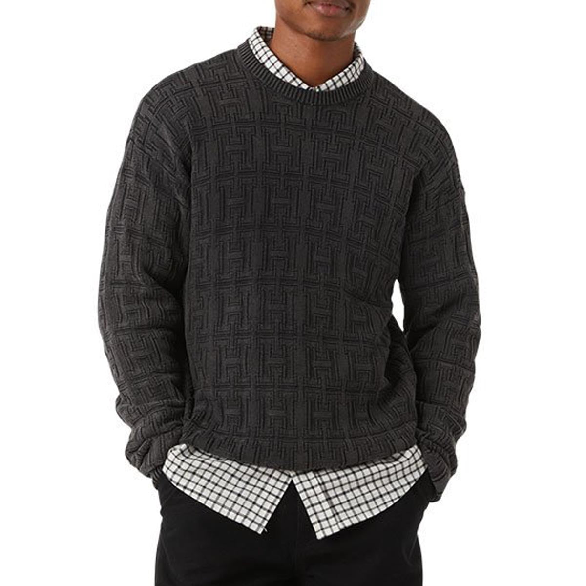 Huf Interlaced Jacquard Overdyed Crew Sweatshirt - Black image 5