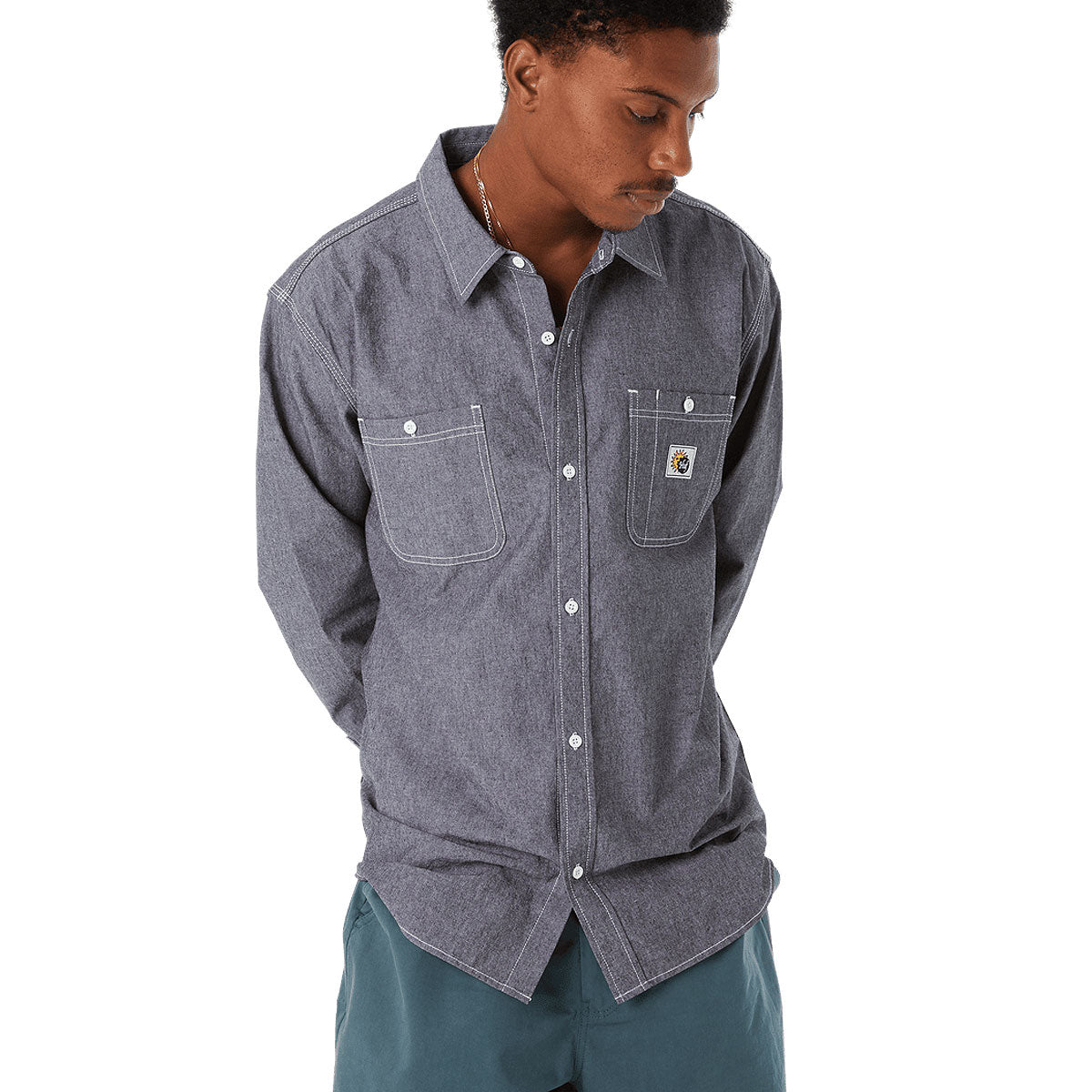 HUF Total Eclipse Chambray Long Sleeve Shirt - Black image 5