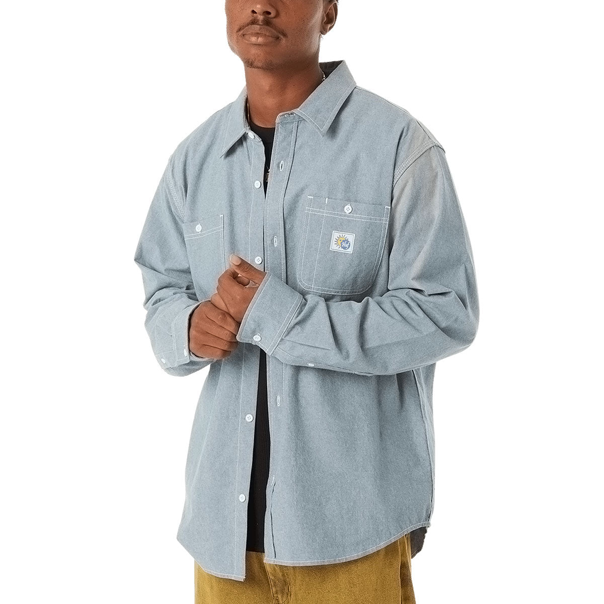 HUF Total Eclipse Chambray Long Sleeve Shirt - Light Blue image 1