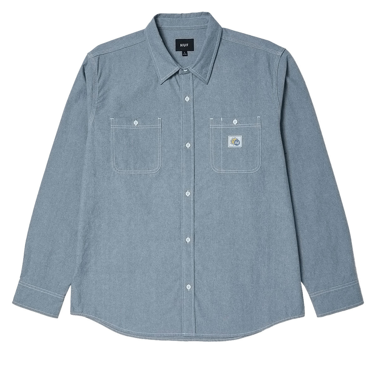 HUF Total Eclipse Chambray Long Sleeve Shirt - Light Blue image 2