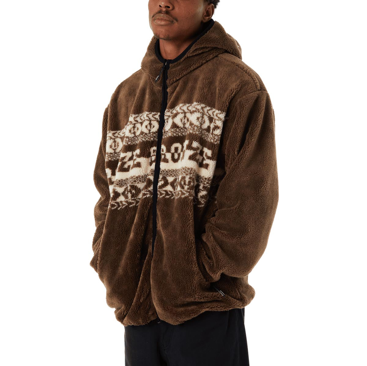 Huf x Bronze 56k High Pile Fleece Hoodie - Brown image 1