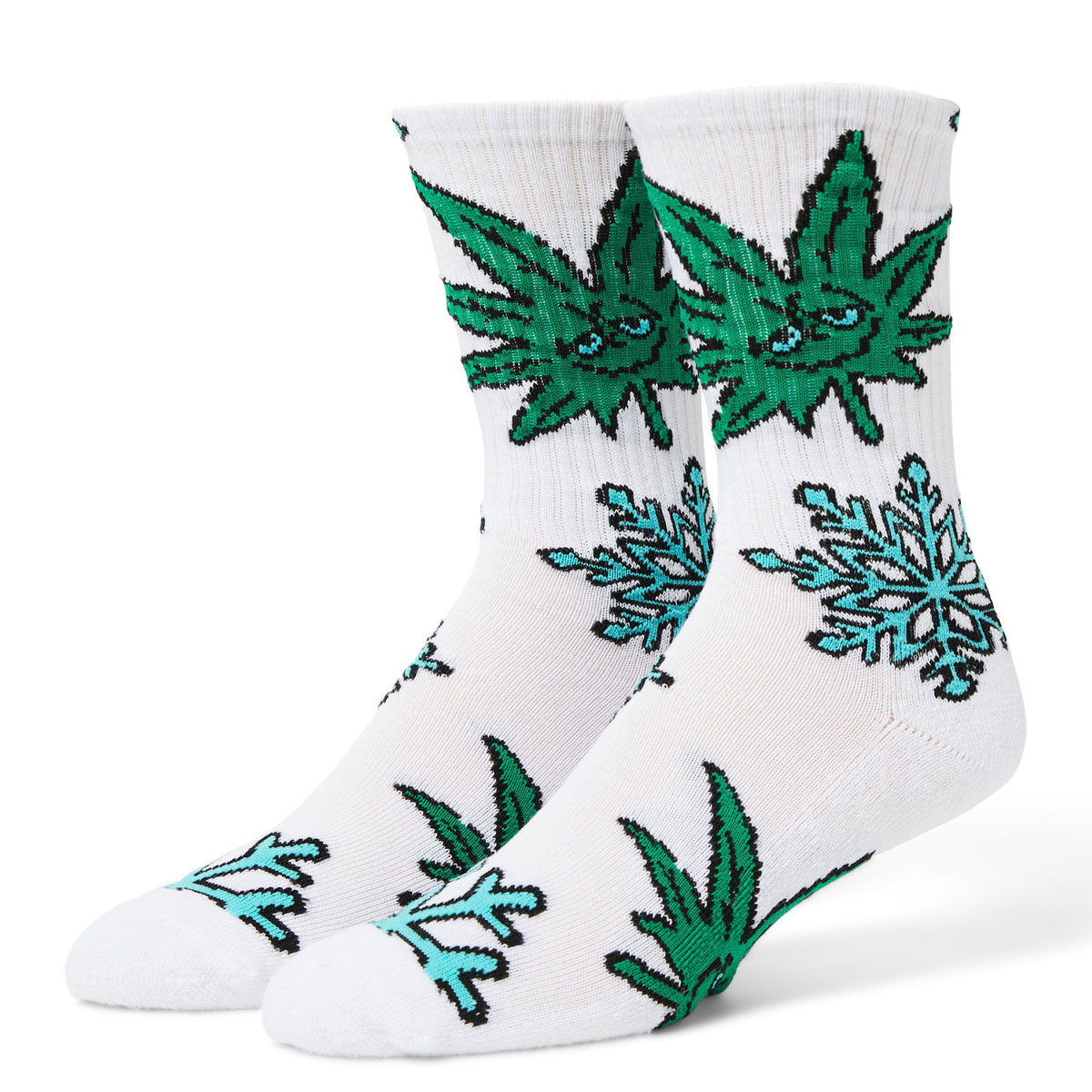 HUF Green Buddy Snowflakes Socks - White image 1