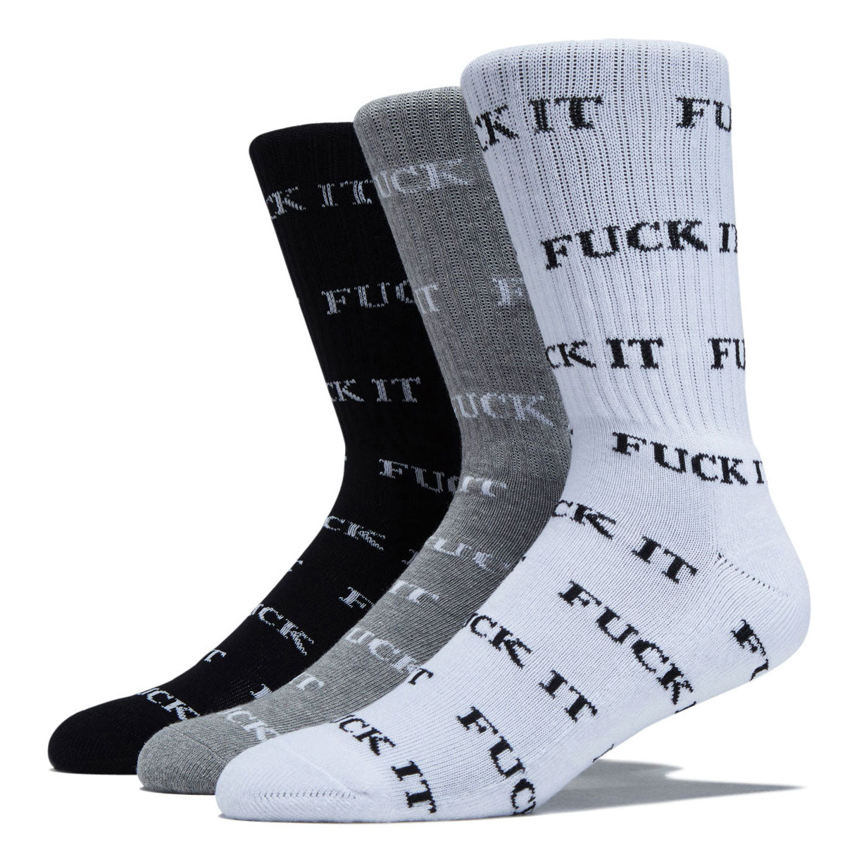 HUF Fuck It 3 Pack Of Socks - White/Black/Heather image 1