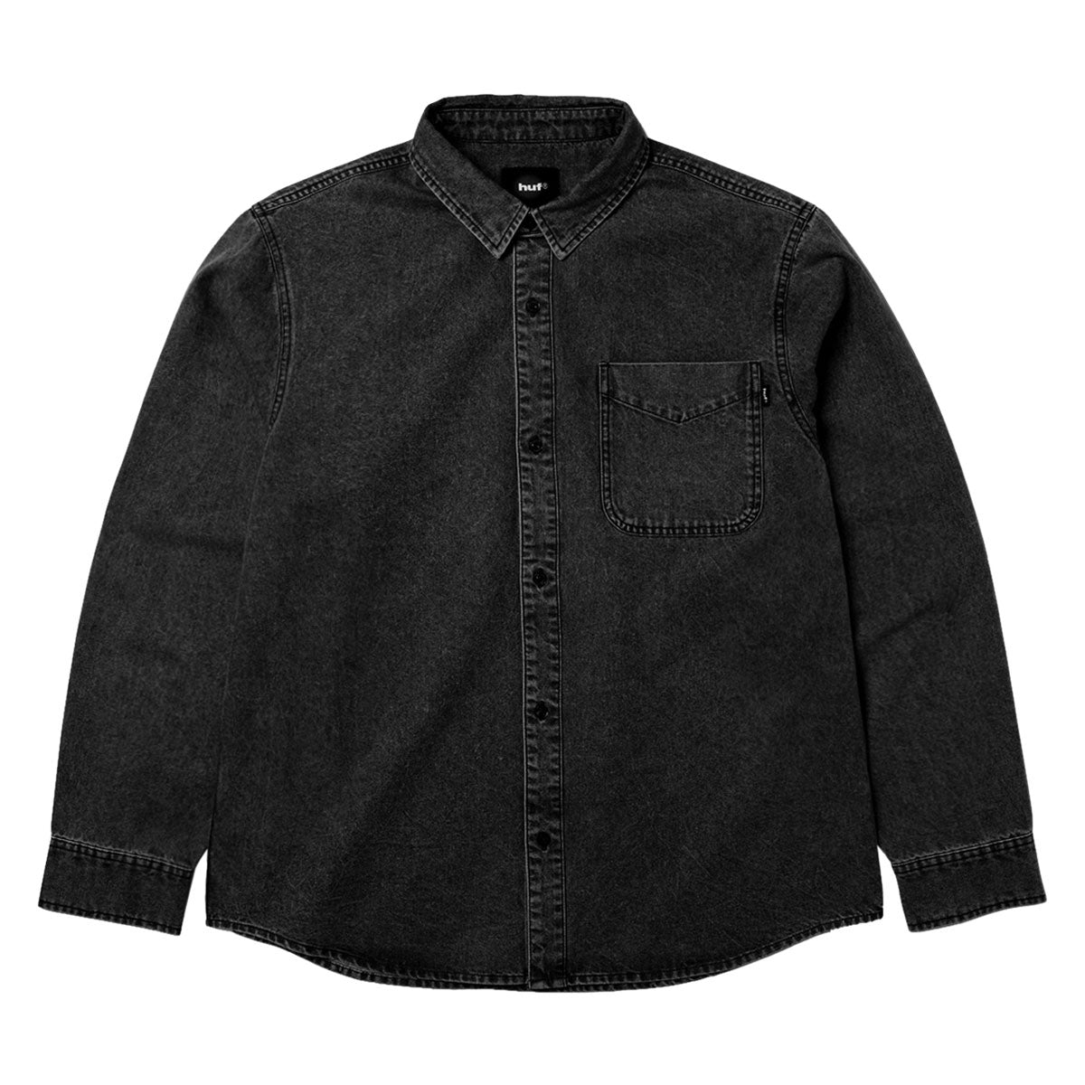 HUF Carson Overdyed Denim Long Sleeve Shirt - Black image 1
