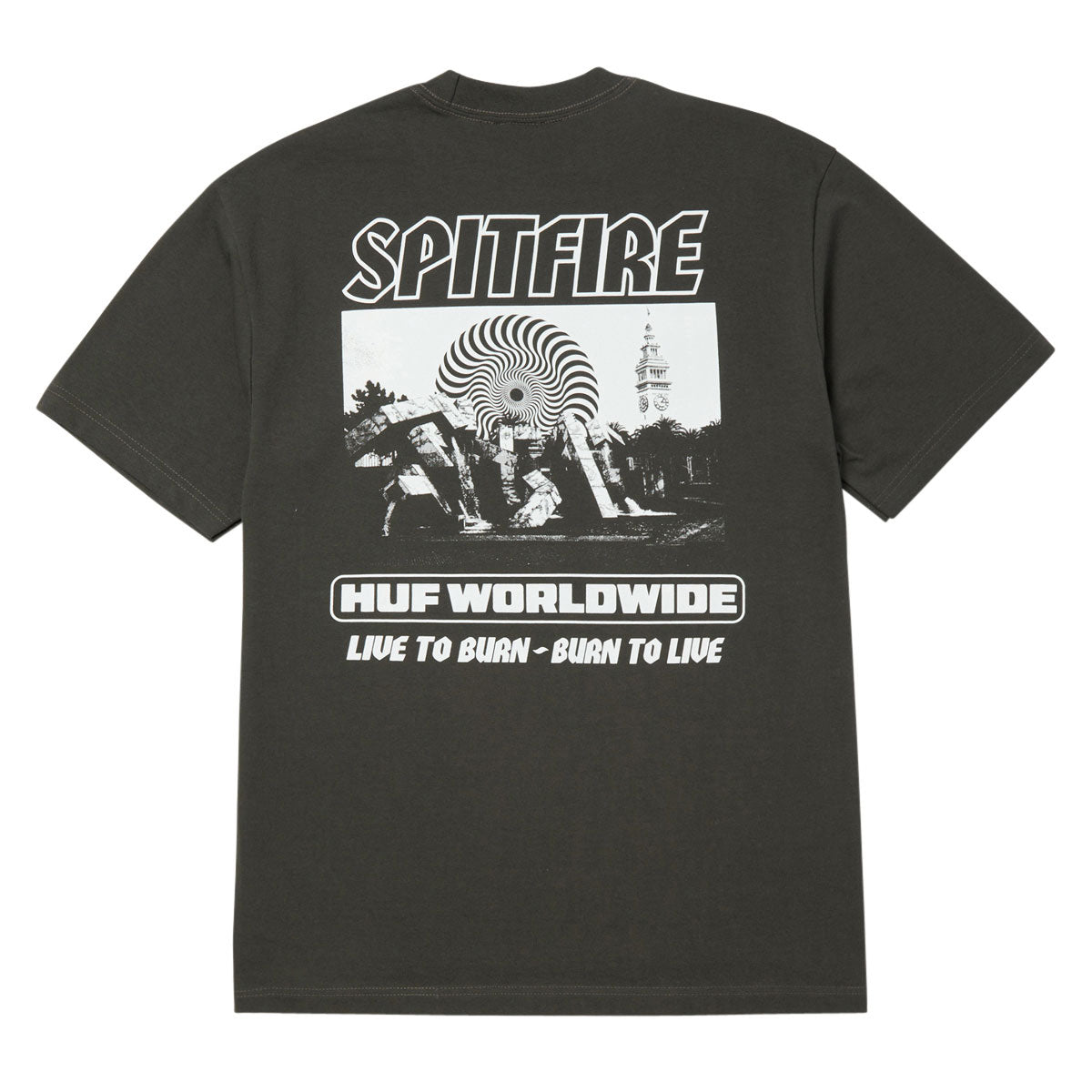 HUF x Spitfire Burn Heavyweight T-Shirt - Washed Black image 1