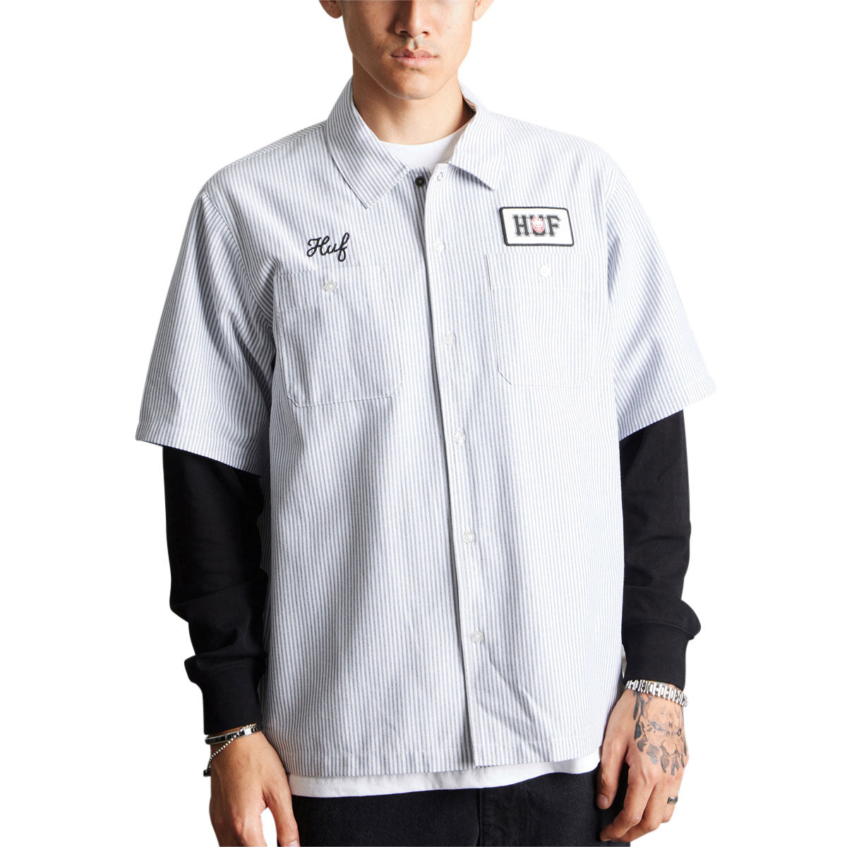 HUF x Spitfire Union Layered Work Shirt - Black/White image 2
