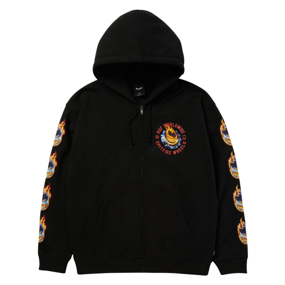 HUF x Spitfire Chrome Head Full Zip Hoodie - Black image 1