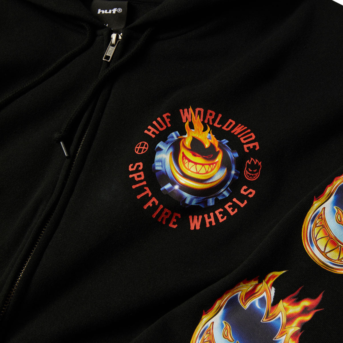 HUF x Spitfire Chrome Head Full Zip Hoodie - Black image 2