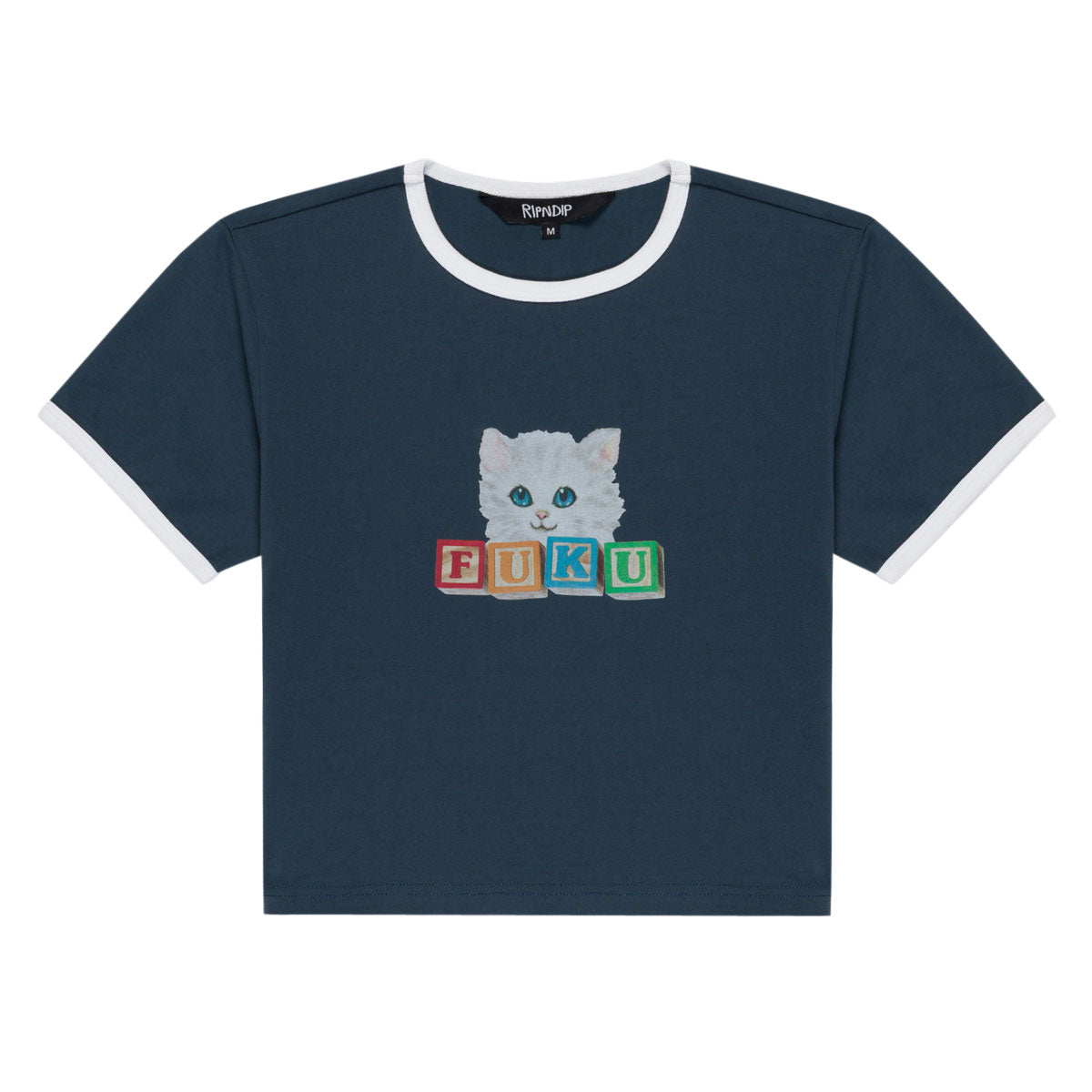 RIPNDIP Fuku Cropped Baby Ringer T-Shirt - Navy/White image 1